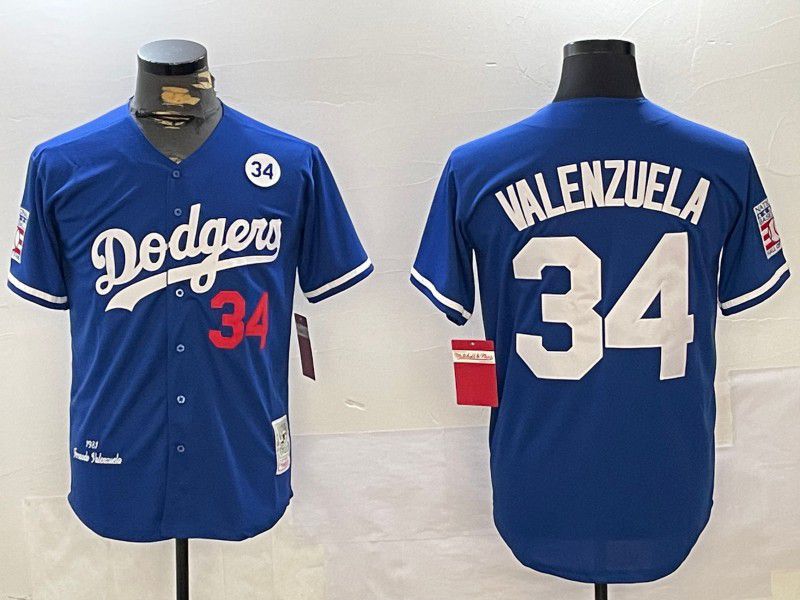 Men Los Angeles Dodgers 34 Valenzuela Blue Throwback Game 2024 Nike MLB Jersey style 1120